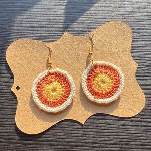 Handmade Crochet Earrings in Orange and Yellow